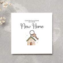 New Home Card, New Home Congratulations Greeting Card, Watercolor House & Key Illustration Housewarming Card, Sweet Minimalist Moving Gift Note Card For Friends Family Couple - Multicolor - View 2