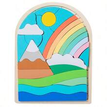 1pc Wooden Rainbow Pattern Cartoon Puzzle Board, Suitable For Boys And Girls Aged 3 And Above - Model a - View 13