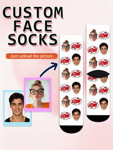 1 Pair Custom Socks, Face Custom Socks,Summer,Love,Couple,Custom Photo Socks, Custom Printed Socks, Cute, Socks For Humans Only, Graduation Gifts - Multicolor - View 9