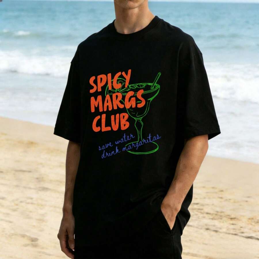 Spicy Margs Club Tee | Funny Margarita Shirt - 黑色 - 查看 1