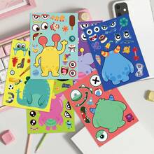12 Sheets Mix & Match Monster Face Stickers, Rainbow Friends DIY Make Your Own Monster Decals, Ideal For Kids Craft, Party Favors, Kindergarten Activity & Children Gift - Multicolor - View 7