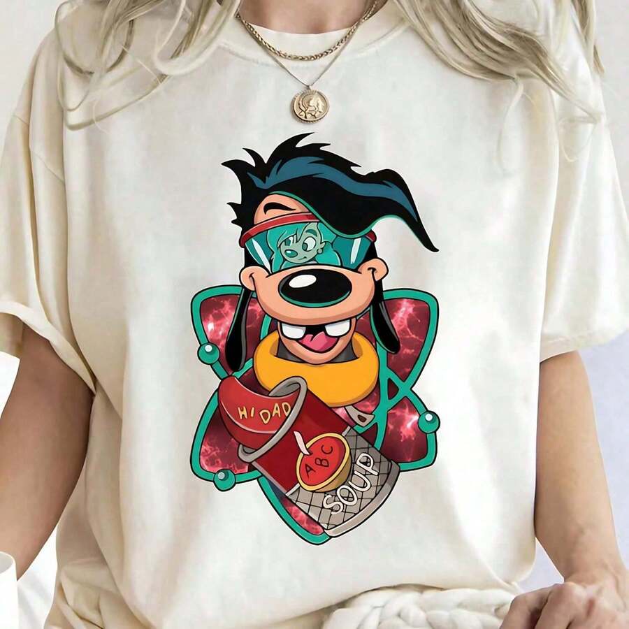 Playera Holgada con Estampado de Perro Cartoon Manga Corta Casual Moda Juvenil Estilo Japonés Kawaii Urbano Blusa Aesthetic Uso Diario - Blanco - Ver 1
