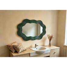 Modern Round Mirror, Decorative Mirror, Modern Wavy Solid Wood Frame, Minimalist Wall Decor, Suitable For Bathroom, Bedroom And Home Office Home Decor Mirror, Elegant Mirror - Multicolor - View 6