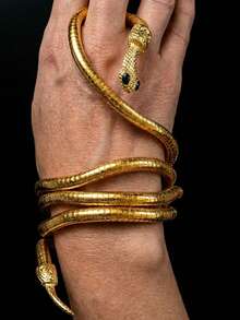 1pc Exaggerated Personalized Gold Snake-Shaped Coiled Spring Retractable Elastic Open Bangle, High-End Multi-Wear Party Collar Necklace, Niche Elegant Arm Cuff, Anklet, Foot Chain - Gold Snake Bracelet - View 6