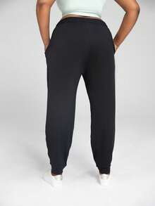 Plus Size Women's Casual Sweatpants With Pockets And Drawstring, Loose Fit, Black Color, Sporty Style Sports - Black - View 10