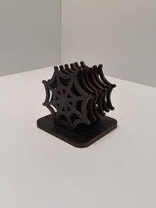 1/4/6Pcs Wooden Halloween Spider Web Coasters With Base, Halloween Tabletop Decor, Multi Sizes Available - Halloween - View 10