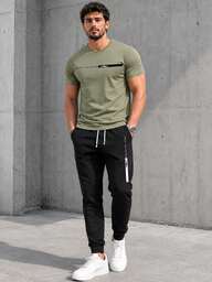 Camiseta de manga corta ligera de verano para hombres con silueta de árbol de pino con temática futurista y estampado de letras, combinada con pantalones casuales con cordón en la cintura, conjunto de 2 piezas adecuado como regalo para el esposo o novio