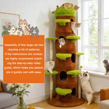 BingoPaw Large Cat Tree With Scratching Post Cute Castle Condo Multiple Jumping Platforms - Green & Brown - View 9