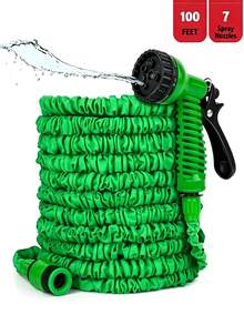 100FT Expandable Garden Hose, Water Pipe Flexible Hose With 7 Function Spray Nozzle For Watering Lawn Yard Garden Car Washing Pet Cleaning Easy Storage Ergonomic Design (Green) - 綠色 - 查看 3