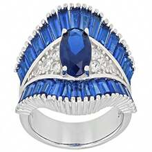 Luxury Retro Wide Band Ring, Blue & White Synthetic Cubic Zirconia Inlaid, Unisex Elegant Accessory, Versatile For Daily Wear And Festivals - Silver - View 1