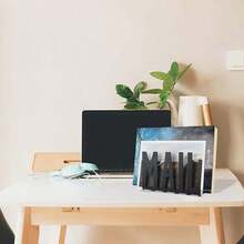 1pc Modern Black Metal Mail Holder Desktop Organizer, With Hollow Mail Letter Design, Office Desk Envelope And Document Storage Rack - White - View 9