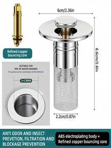 1/2 Pack Stainless Steel Pop-Up Sink Drain Stopper With Removable Filter Basket, Fits Bathtub/Shower Drain Cover, Collects Hair, Easy Snap-In Replacement Plug To Clear Clogs (No Chemicals/Easy To Clean) Prevents Clogs And Jewelry Loss - Multiple - View 12