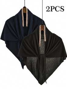 1 pieza/2 piezas Pañuelo triangular de mujer de unicolor con strass, pañuelo interior islámico de unicolor casual antideslizante, simple y versátil, suave, cómodo y amigable con la piel, adecuado para uso diario, adecuado para todas las estaciones - 2 piezas - Multicolor - Ver 5
