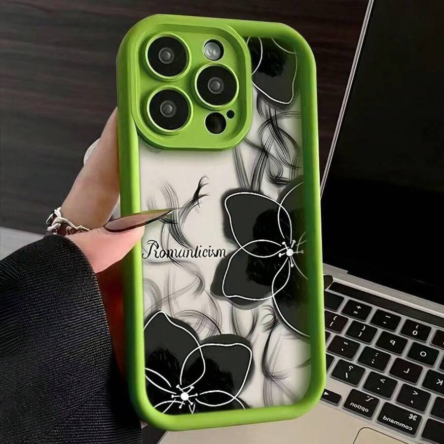 Ink Flower Case Suitable For Apple 15 Pro Max,  16 New Model, 14 Premium, 13 European And American Style, 1217 - 金剛砂-綠色-水墨花(superb) - 查看 1