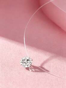 1pc S925 Sterling Silver Minimalist Luxury Casual Versatile Single Zirconia Pendant Necklace, Low-Key Elegant Ins Cold Style Neck Jewelry For Daily Commute, Party, Vacation, Gift - Diamond - View 3