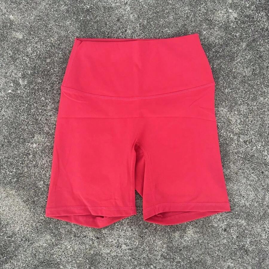 Solid Color Women's Fitness Sports High Waist Yoga Short Leg Cycling Full Body Workout Jog Squat Proof Inner Pocket - 紅色 - 查看 1