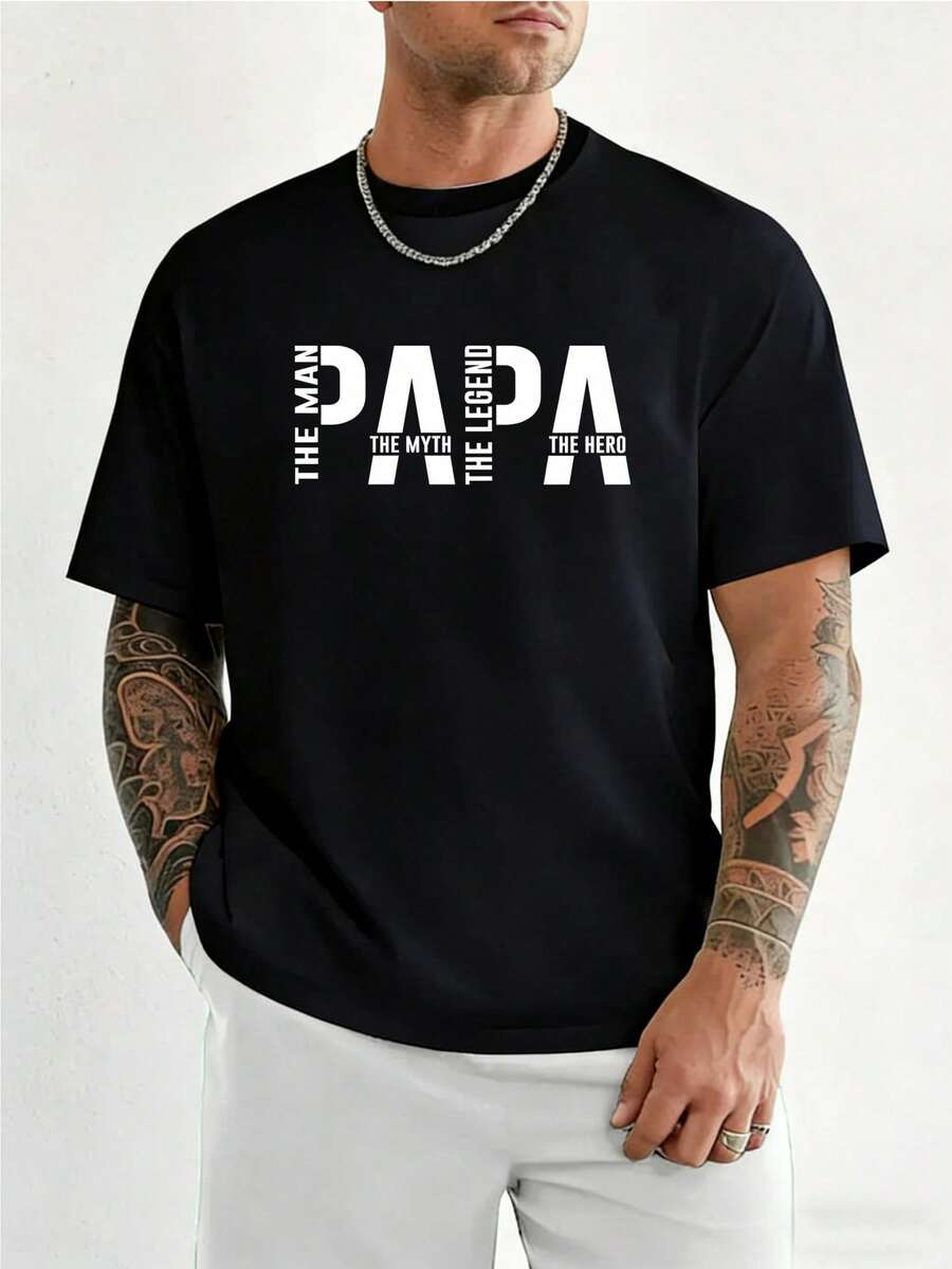 Camiseta para hombre "PAPA, el Hombre, el Mito, la Leyenda" - Tejido transpirable de alta densidad, ideal para regalos del Día del Padre. Cuello redondo holgado - Negro - Ver 1