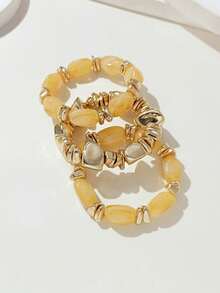 Juego de pulseras de cuentas acrílicas gruesas de estilo boho vintage, pulseras con dijes de pepita de oro para mujeres y parejas, de lujo y alta gama para fiestas y uso diario. - Multicolor 13 - Ver 7
