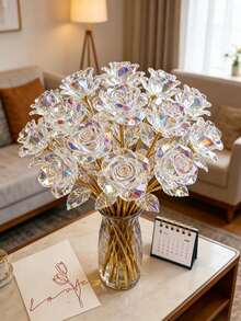 Crystal Roses Artificial Flowers Realistic Rose Bouquet For Wedding Mother's Day Easter Anniversary Centerpiece Valentine Gift Birthday Party Thanksgiving Decor No Maintenance - Multicolor - View 4