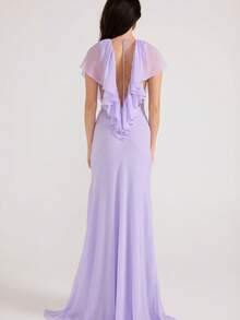 Nuevo vestido femenino top  de gasa monocolor sin mangas, volantes en escote V, ligero y elegante - Morado - Ver 8