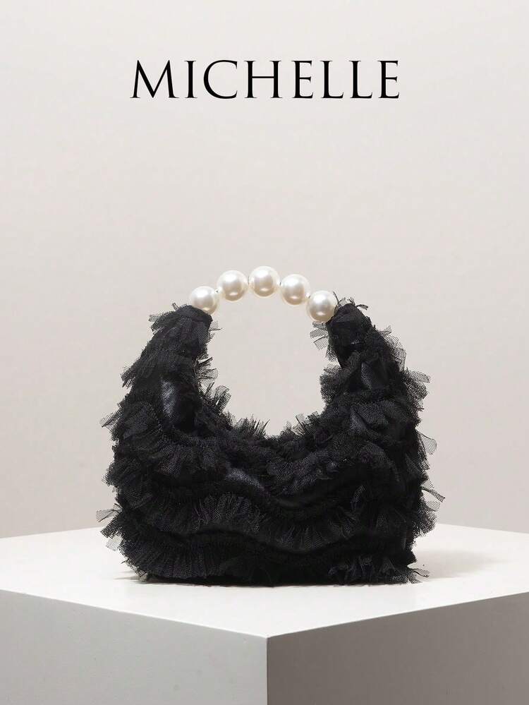 Bolso de mano para mujer, bolso con purpurina, bolso de perlas, vestido de fiesta, bolso para vestido de gala, accesorios para vestido de gala, artículos para boda, cartera elegante para muj - Negro - Añade 2