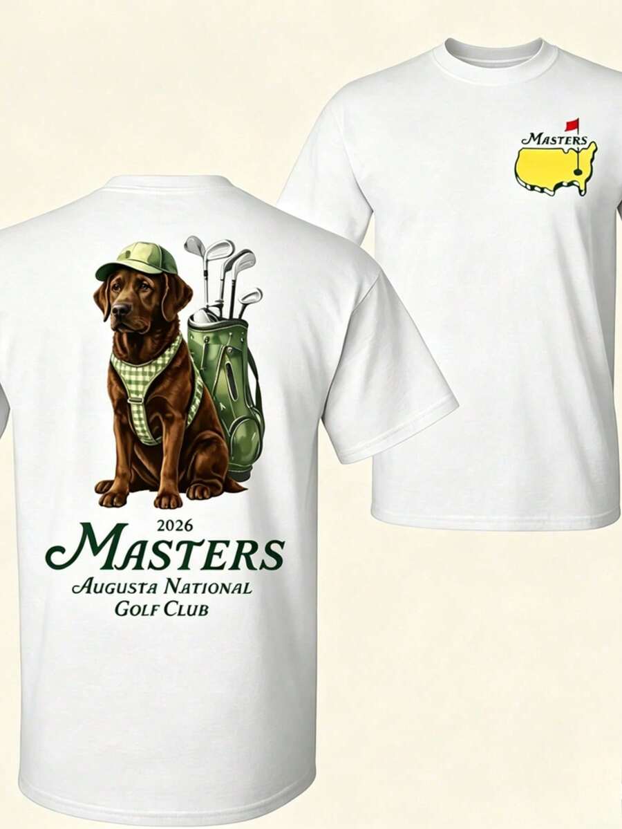 Camiseta Unisex Retro Color Marrón Chocolate con Diseño de Perro Animado, un Gran Regalo para Entusiastas del Golf, Maestros del Golf, Augusta National Golf Club, Camiseta Casual Unisex para - Blanco - Ver 1