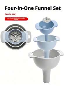 4pcs Plastic Funnel Set - Multi-Functional 4-In-1 Kitchen Funnel Kit With Strainer. Features Detachable Design And Large Pouring Opening; Perfect For Liquid Transfer And Dispensing - Essential Kitchen Tool. - View 4