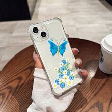 Funda para Teléfono: Escena de Pradera con Mariposas Azules y Margaritas con Estrellas, Transparente, Anticaídas de Cuatro Esquinas para, 8, 12, 13, 14, 15, 16, 17, PRO, PROMAX, PLUS,, 16E, 17AIR, X, XS, XR, XSMAX, El Regalo de Primera Elección para el Teléfono - transparente - Ver 6
