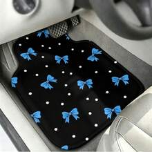 4pcs Blue Bow Print Car Floor Mats, Suitable For Multiple Car Models, All Seasons, Fashionable Minimalist Easy To Install And Clean Car Floor Mats, Perfect Gift, Easy To Clean Floor Mats, Fashionable Car Floor Mats, Fashionable Car Decoration, Anti-Slip Mats, Universal Floor Mats, Car Enthusiasts, Car Owners - Multicolor - View 4
