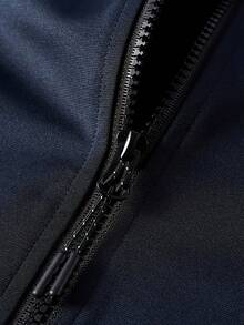 Men's Letter Print Zip-Up Long Sleeve Top And Pants Casual Daily Sports Set - Navy Blue - View 4