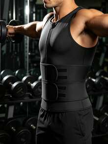 ARUNOW Ceinture de compression de sauna pour hommes, T-shirt d'entraînement, Gilet de fitness favorisant la transpiration, Top de sport, Convient pour l'entraînement en salle de gym - Noir - Voir 5