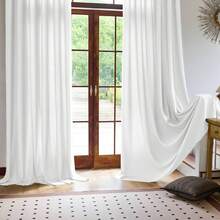 Cortina De Terciopelo Liso Con 8 Botones (1 Pieza), Tejido Suave Y De Alta Calidad, Mejora El Estilo De Su Hogar, Perfecta Para Complementar Cualquier Estilo De Decoración Moderna. - Blanco - Ver 5