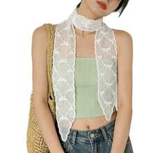 1pc Pastoral Bow Pattern Choker Scalloped Trim Long Pointed Drop Ribbon Collar For Summer Vacation Casual Street Outfit Fresh Girly Aesthetic Accessor - White - View 5