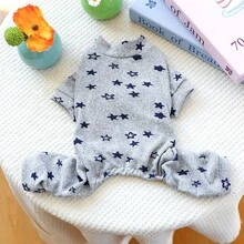 1pc Pet Clothing, Comfortable Cat & Dog Print Five-Point Star Grey Home Wear Pajamas - Grey - View 6