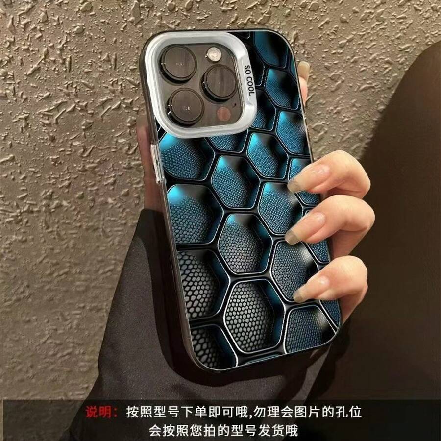 Tech Grid Is Suitable For Apple 16Pro Phone Case, 16Pro New Model, 14Pro Premium, 17Pro Personalized - 彩銀殼-白色-科技方格 - 查看 1