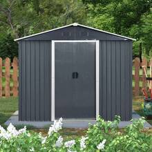 8ft X 4ft Outdoor Metal Storage Shed With Window And Metal Foundation For Backyard, Patio, Lawn Black And White - Black White + Window1 - View 2