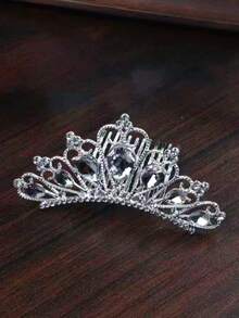 1 pieza Peine de pelo con corona para niñas, accesorio de pelo estilo princesa, pasador de pelo con corona de cumpleaños, moda multifuncional, decoración de pelo con rhinestones - Plateado - Ver 26