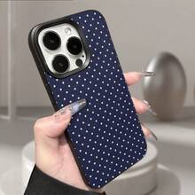 1pc Black Polka Dot UV Printed Pattern Design Leather Texture Phone Case - Multicolor - View 2