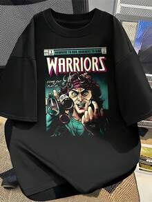 Men's Casual Crew Neck T-Shirt With Print, Made Of Cotton, Streetwear Style, Ideal For Everyday Use. - 黑色 - 查看 1
