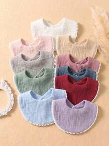10PCS Summer Snowball Edge Candy Color Cute Baby Bibs, Newborn Snap Button Ruched Bibs, Baby Feeding Outfit Bibs, Drool Bibs Set, Suitable For Daily Use In All Seasons - Multicolor - View 9