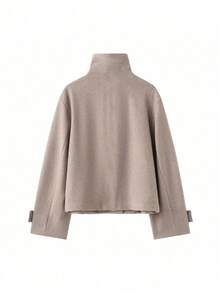 THREADLY Autumn/Winter New Women's European And American Style Fashion Minimalist Versatile Stand Collar Jacket - Khaki - View 4