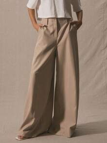 Pantalones con pierna extremadamente ancha, cintura profunda, elegantes, profesionales, de negocios, casuales, de vacaciones, de invierno, de - Blanco - Ver 3
