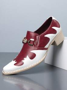 1 Pasang Sepatu Kasual Bisnis Pria Ujung Lancip Model Rendah Sol Karet Bahan PU untuk Pemakaian Kerja Sehari-hari - Merah - View 1