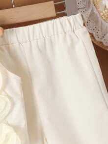 2pcs Baby Girls Elegant Floral Decor Sleeveless Top And Matching Straight Pants Set, Suitable For Party And Birthday Occasions, Summer - Apricot - View 6