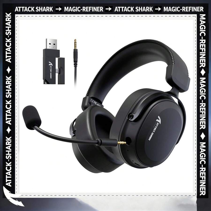 ATTACK SHARK 3-Mode Wireless Gaming Headset 7.1 Surround Sound 50mm Driver Unit AI Noise Canceling Microphone Multi-Platform Compatible For PC PS4 PS5 Xbox Switch - View 1