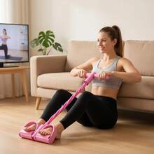 6-Tube Foot Pedal Resistance Band, Portable Sit-Up Pull Rope Elastic Abdominal Trainer, Multifunctional Leg Waist Arm Workout Fitness Equipment For Home Yoga Slimming Training - Pink Upgraded Version - 6-tube - View 4