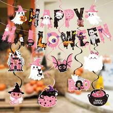 Pink Cute Halloween Bunting Spiral Hanging Decor Ghost Bat Black Cat Pumpkin Children Party Decoration - Multicolor - View 6