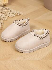 Children's Embroidered Trim Snow Boots, 3 Colors Warm Fleece Lining Slip-On Ankle Boots, Non-Slip Soft Sole Winter Cold Weather Boots - White - View 7