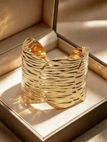1 pieza Brazalete de concha grande dorado, ajustable, joyería de oro que no se desvanece, chapado en oro de 18k, adecuado para vacaciones, moda elegante, fiesta y accesorios de uso diario - SZ111 - Ver 2