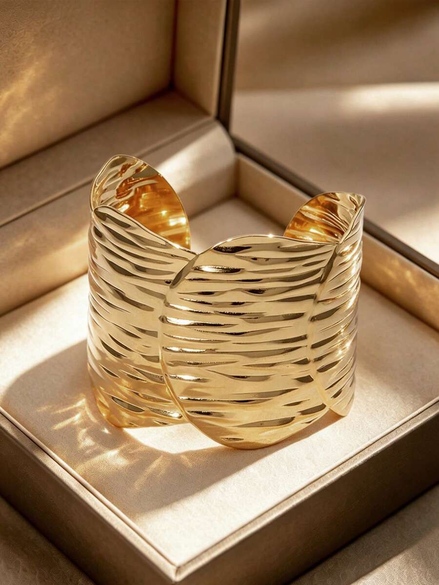 1 pieza Brazalete de concha grande dorado, ajustable, joyería de oro que no se desvanece, chapado en oro de 18k, adecuado para vacaciones, moda elegante, fiesta y accesorios de uso diario